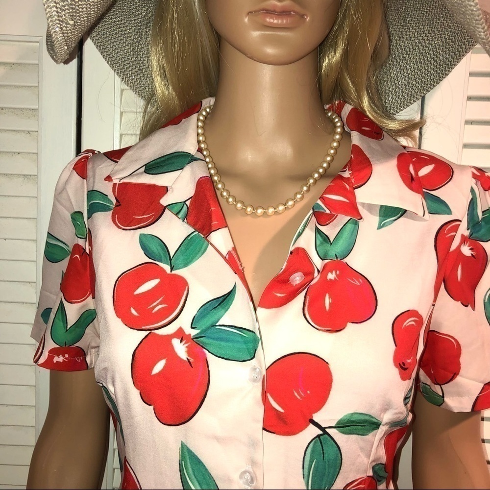 Shein shirt style mini apple print dress in Pink, Red and Green Small - Picture 4 of 11
